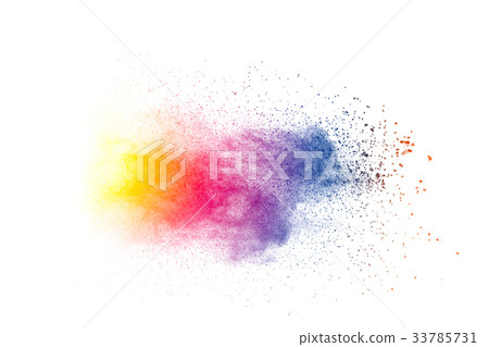 Explosion of color powder on white background 33785731