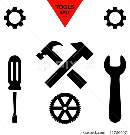 Service tool icons with gear and spanner Service tool icons with gear and spanner 33786097