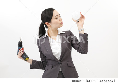 Business woman doing business chores Business suit Woman White back Business woman doing business chores Business suit Woman White back 33786231