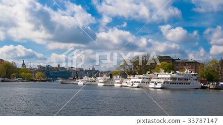 Boats are moored in Stockholm 33787147