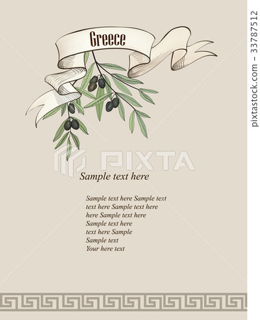 Vintage olive branch Greek food background. 33787512