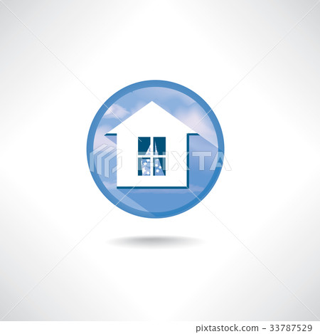 Home icon Circle blue button. Building facade sign 33787529
