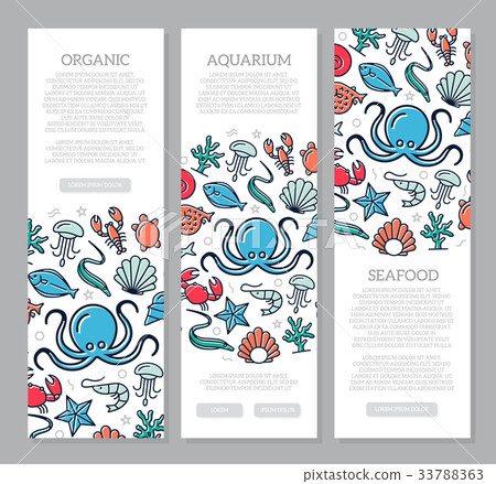 Set of three digital fish and seafood vertical 33788363