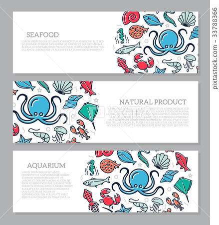 Set of three digital fish and seafood horizontal Set of three digital fish and seafood horizontal 33788366