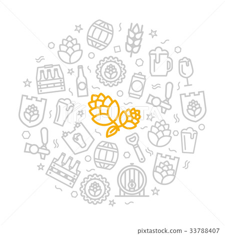 Vector beer thin line icons in circle design 33788407