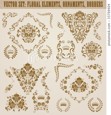 Set of vector damask ornaments. 33789404