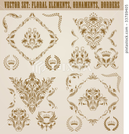 Set of vector damask ornaments. 33789405