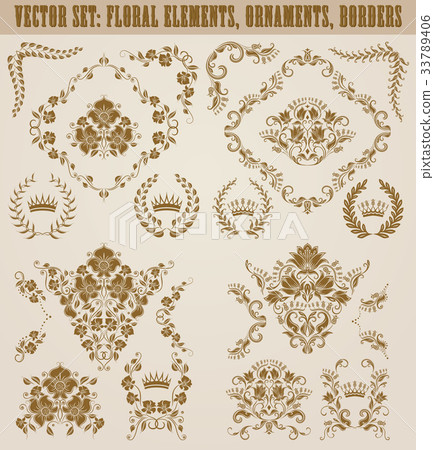 Set of vector damask ornaments. 33789406