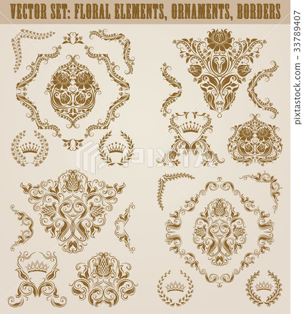 Set of vector damask ornaments. Set of vector damask ornaments. 33789407