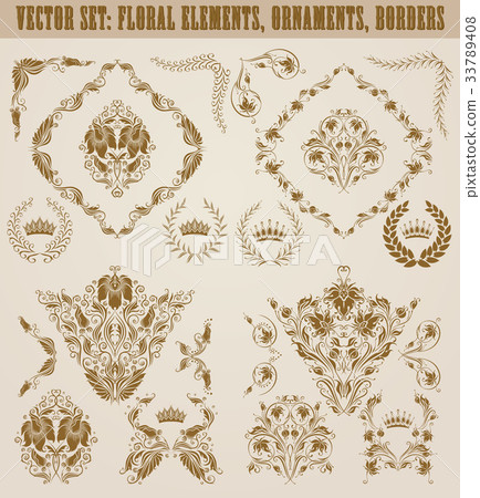 Set of vector damask ornaments. Set of vector damask ornaments. 33789408
