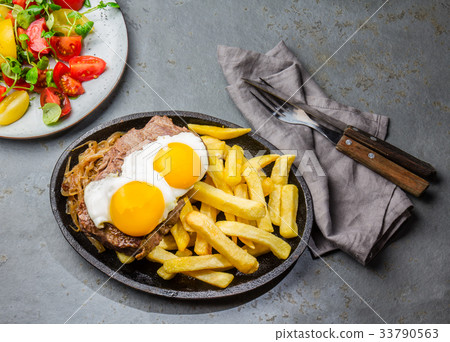 Peruvian Latin American food. Lomo a lo pobre 33790563