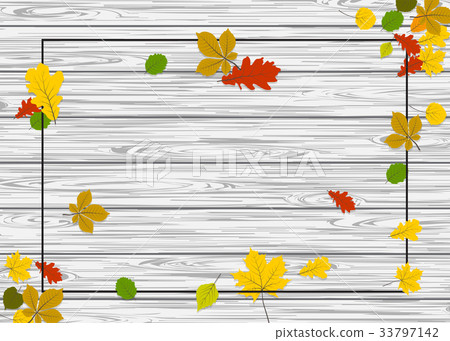Wooden autumn border leaf background 33797142