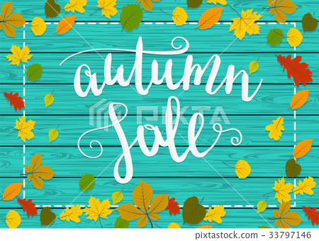 Wooden autumn border leaf background Wooden autumn border leaf background 33797146
