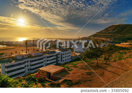 Beach in Agadir city at sunset, Morocco 33805092