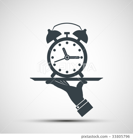 Vector icons alarm clock on a tray 33805796