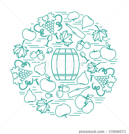 autumn seasonal fruits and vegetables in circle 33806071