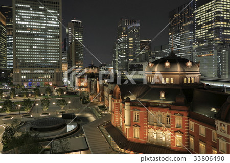 夜景·東京站丸之內車站大樓和高層建築群 33806490