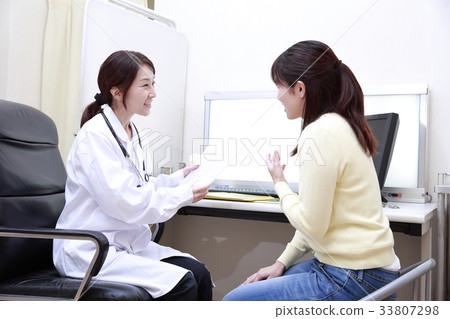 接受身體檢查的女性患者由女性醫生 33807298