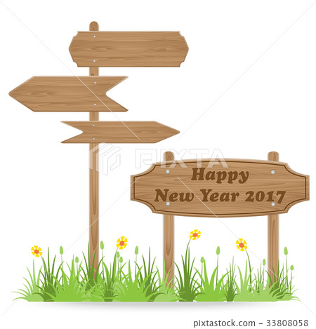 Happy New Year 2017 text on Wooden signpost Happy New Year 2017 text on Wooden signpost 33808058