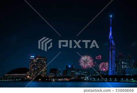 Fukuoka Tower and Fireworks 33808608