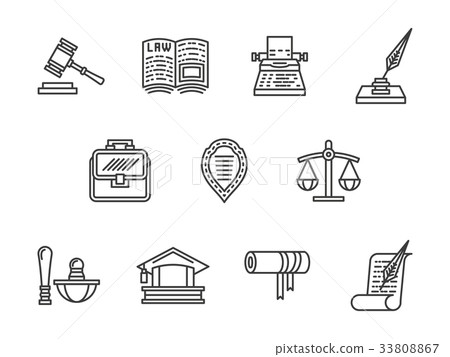 Justice and law black line vector icons set - Stock Illustration ...