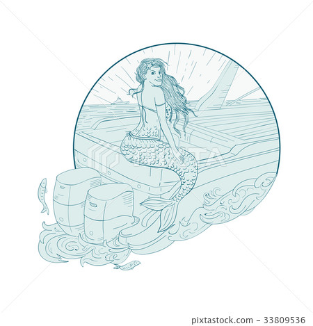 Mermaid Sitting on Boat Drawing 33809536