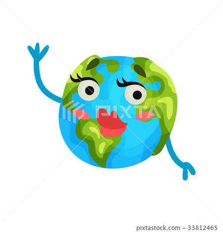 插圖素材: cute cartoon flirty earth planet emoji with red