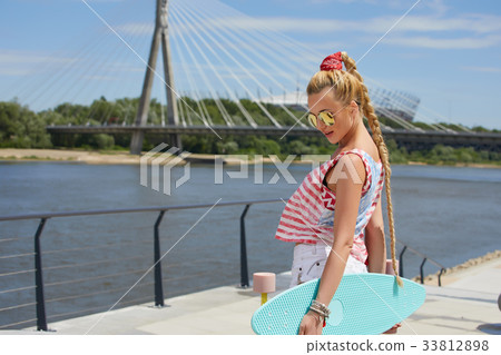 beautiful young blonde girl in a vintage roller skates, beautiful young blonde girl in a vintage roller skates, 33812898