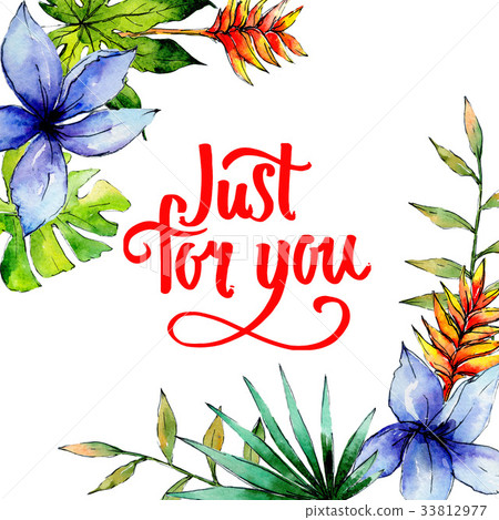 Tropical Hawaii leaves plants frame  in 33812977