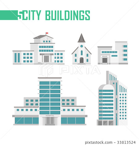 Five city buildings set of icons - vector Five city buildings set of icons - vector 33813524