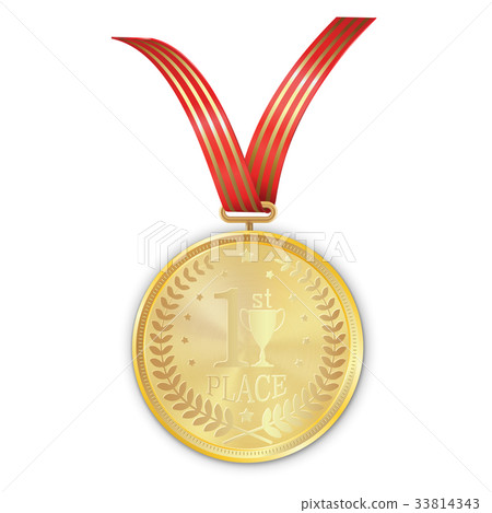 Vector gold medal on red ribbon 33814343