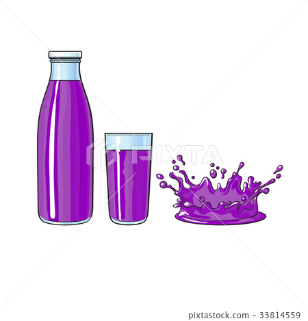Vector glass, bottle of purple fruit juice, splash 33814559