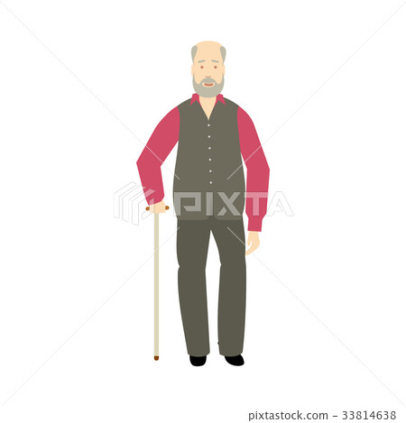 vector flat old man with grey mustage and cane 33814638
