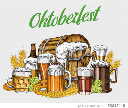 Beer glass, mug or bottle of oktoberfest. engraved Beer glass, mug or bottle of oktoberfest. engraved 33816448