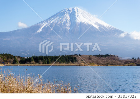 Mt Fuji From Lake Tanuki Stock Photo