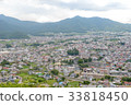 Ariel view of small town with mountain, Shimoyoshi 33818450