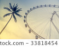 Ferris wheel in sunset time with coconut tree 33818454