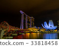 Helix Bridge and Marina Bay Sand in evening 33818458