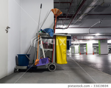 Cleaning tools cart wait for cleaning. Cleaning tools cart wait for cleaning. 33819694
