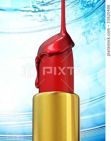 Red lipstick and nail polish on blue bokeh Red lipstick and nail polish on blue bokeh 33820486
