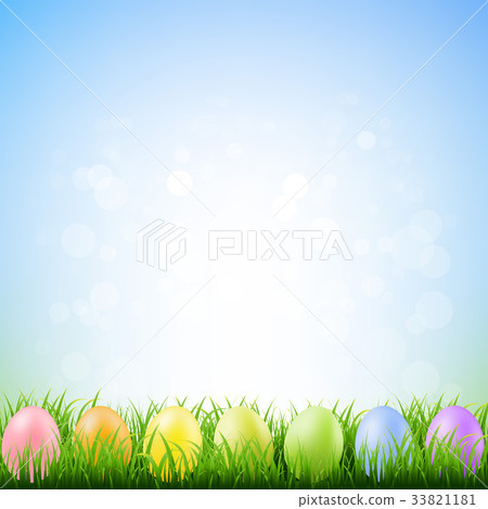 Spring Grass With Easter Eggs 33821181