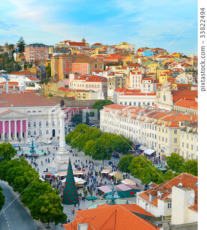 Rossio square overview. Lisbon, Portugal 33822494