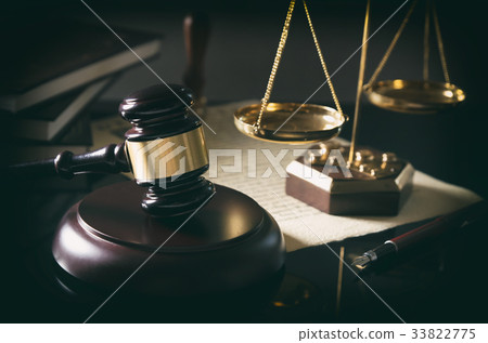 Court gavel, scale of justice, law theme 33822775