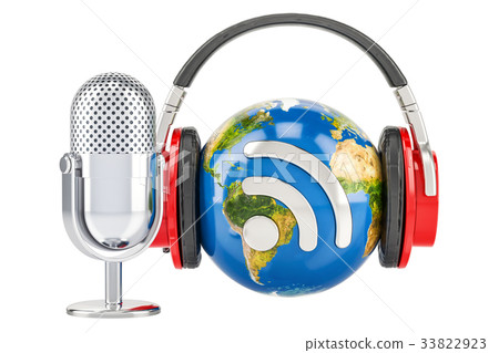 Headphones on the Earth globe and mic with RSS Headphones on the Earth globe and mic with RSS 33822923