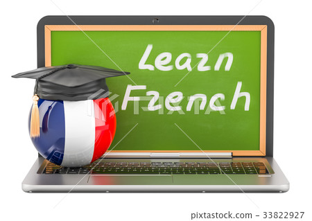 Learn French concept with laptop blackboard Learn French concept with laptop blackboard 33822927