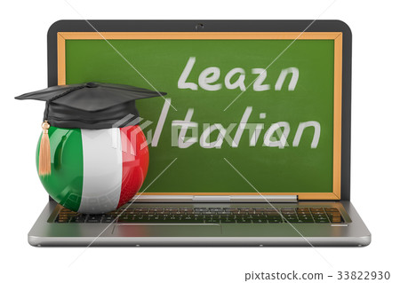 Italian Study Computer Screen Learn Italian concept with laptop blackboard - Stock Illustration ...