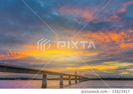 silhouette sunrise with the beautiful sky in the m 33823917