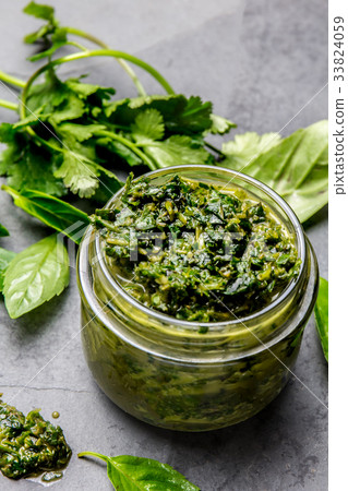 Chimichurri sauce. Argentine green parsley basil 33824059