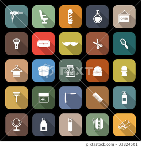 Barber flat icons with long shadow Barber flat icons with long shadow 33824501