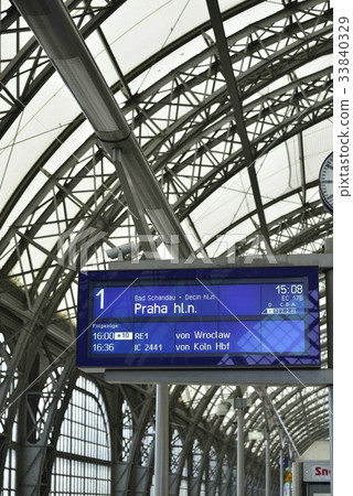 Dresden Main Station train information board (to Prague main station) 33840329